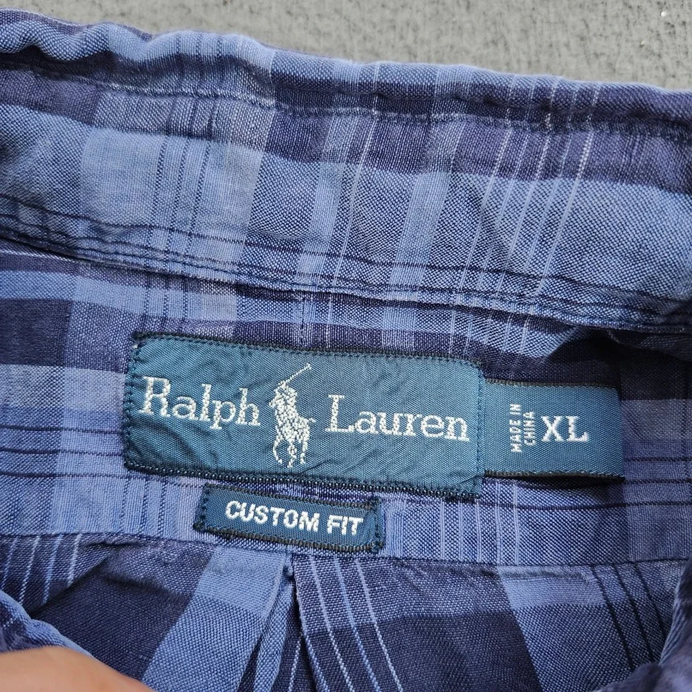 Polo Ralph Lauren Mens XL Custom Fit Blue Plaid Long Sleeve Button Down Shirt